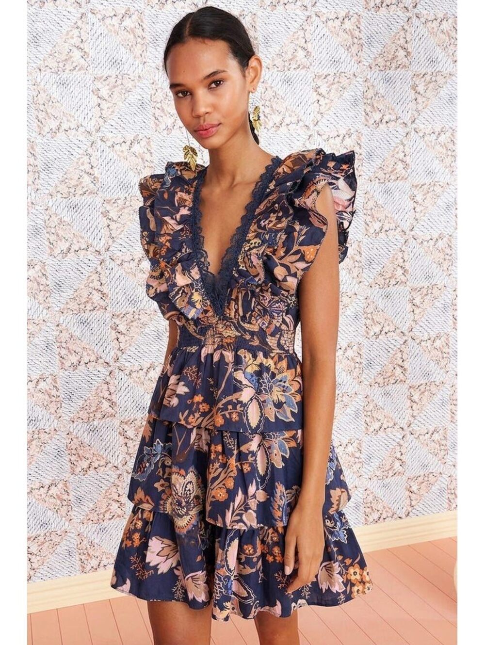 NWT Anthropologie Floral Ruffle Mini Dress XS 100% Cotton
